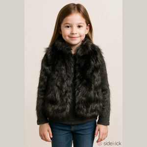 Girls The Children’s PLACE Black Faux Fur Vest size 6/7